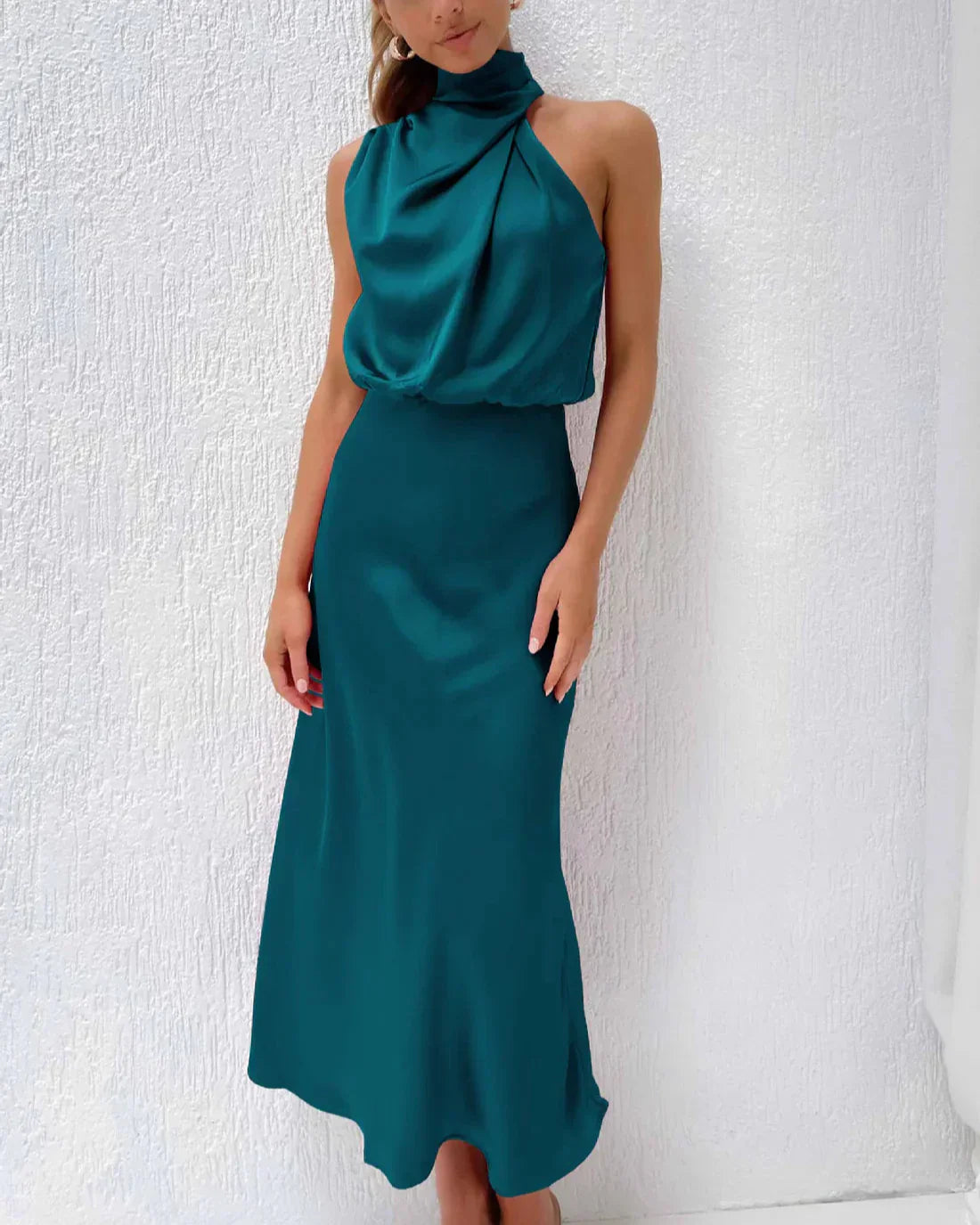 Elodie | Satin maxi dress for women - elegant sleeveless spring dress with a flowing cut