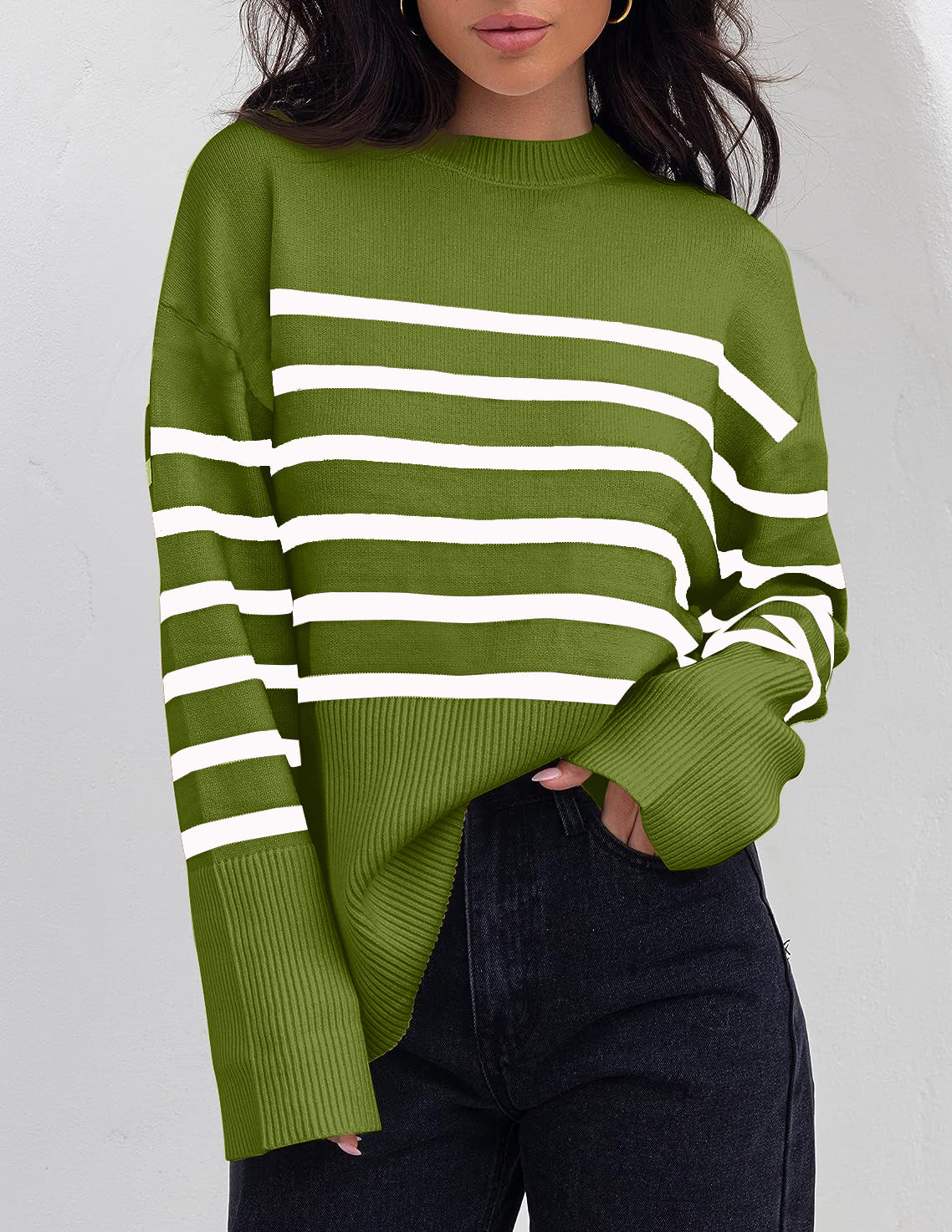 Warm women's striped oversized pullover for autumn and winter