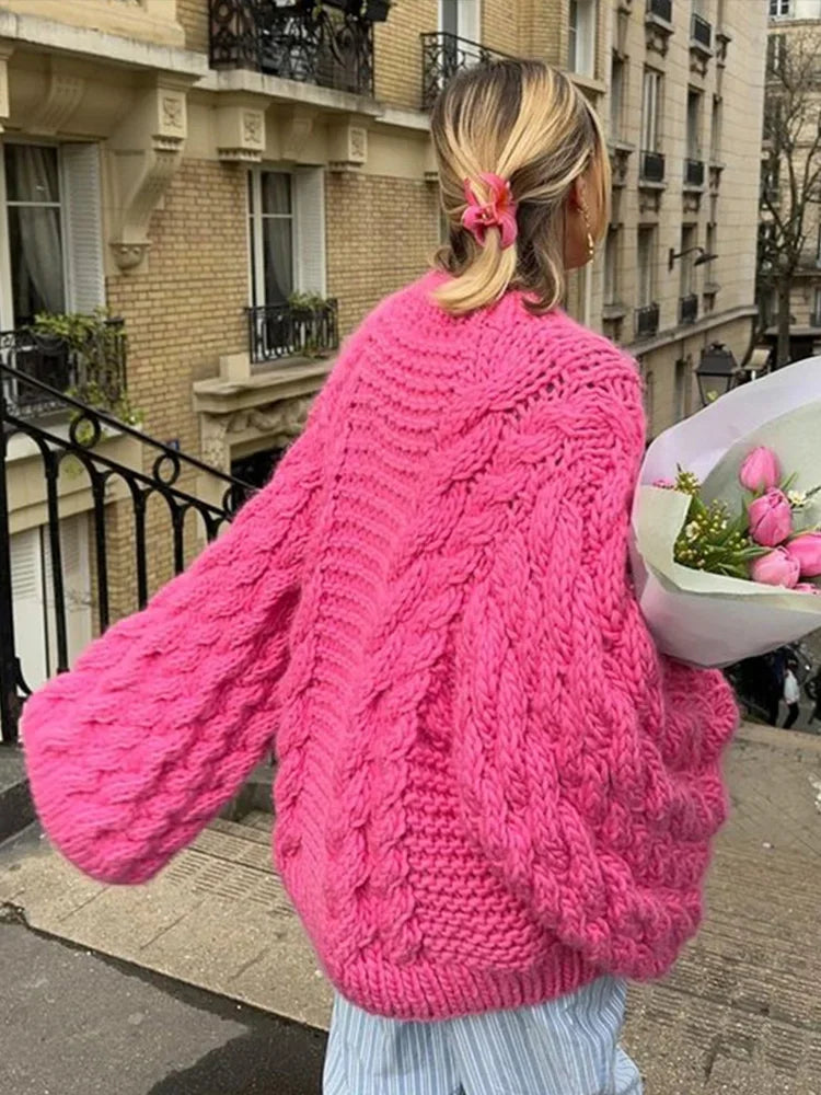 Women’s Oversized Knitted Jumper | Cable Knit Pattern with Balloon Sleeves