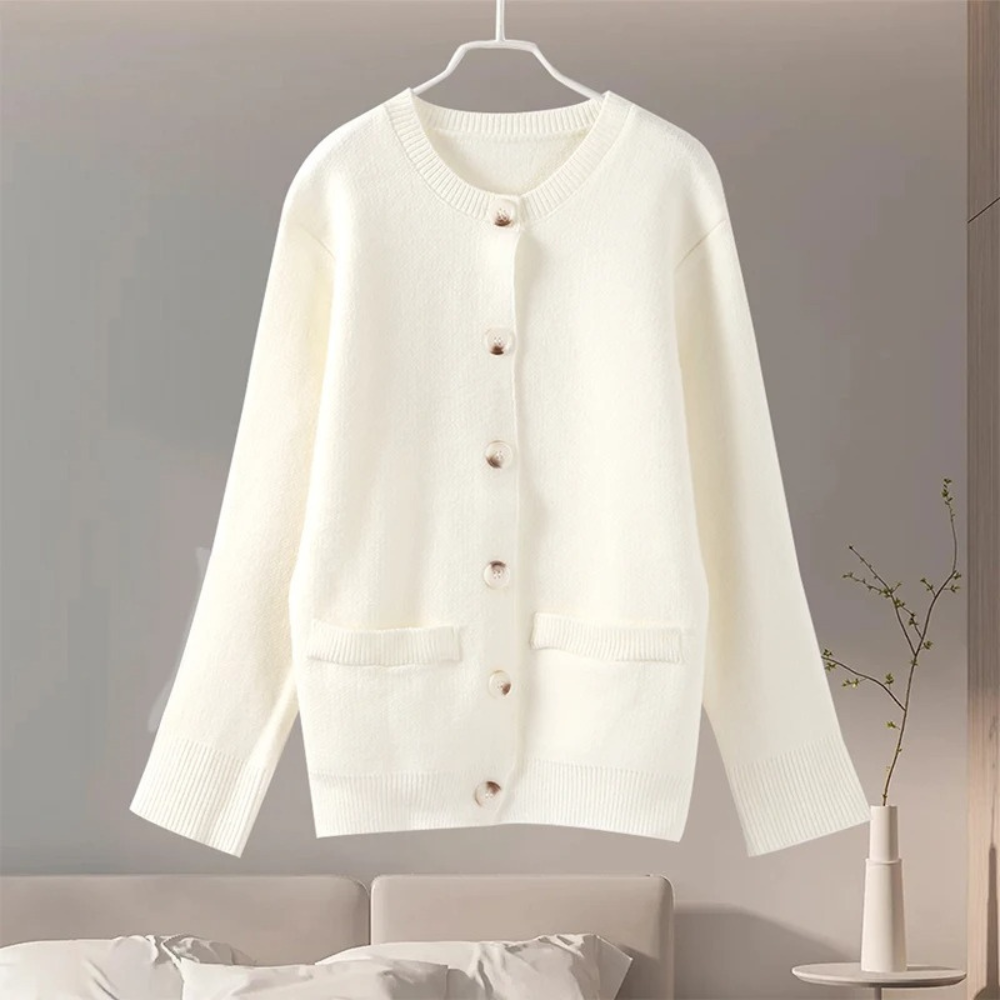 Slim knit cardigan women with round neckline