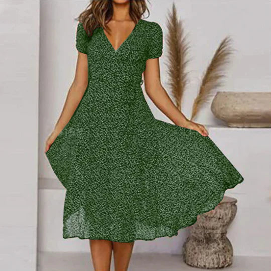 A Line Dress With V Neck And Flared Hem For Style – TrendAura