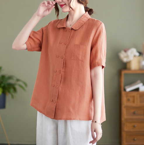 White Linen Shirt with Mid-Length Sleeve
