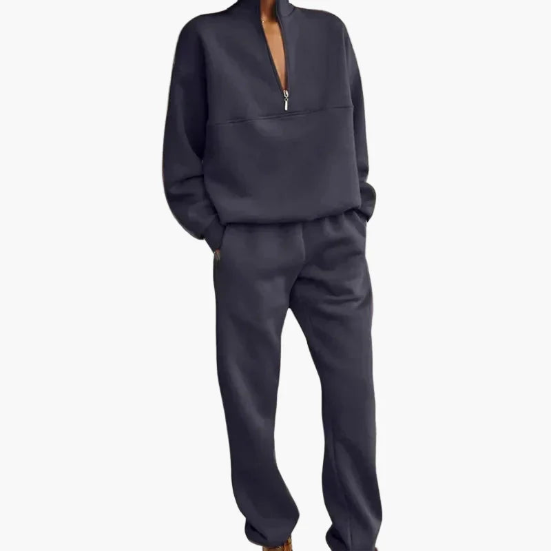 Women's Two-Piece Casual Tracksuit with Stand-Up Collar and Zipper – Casual Set for Everyday and Sports