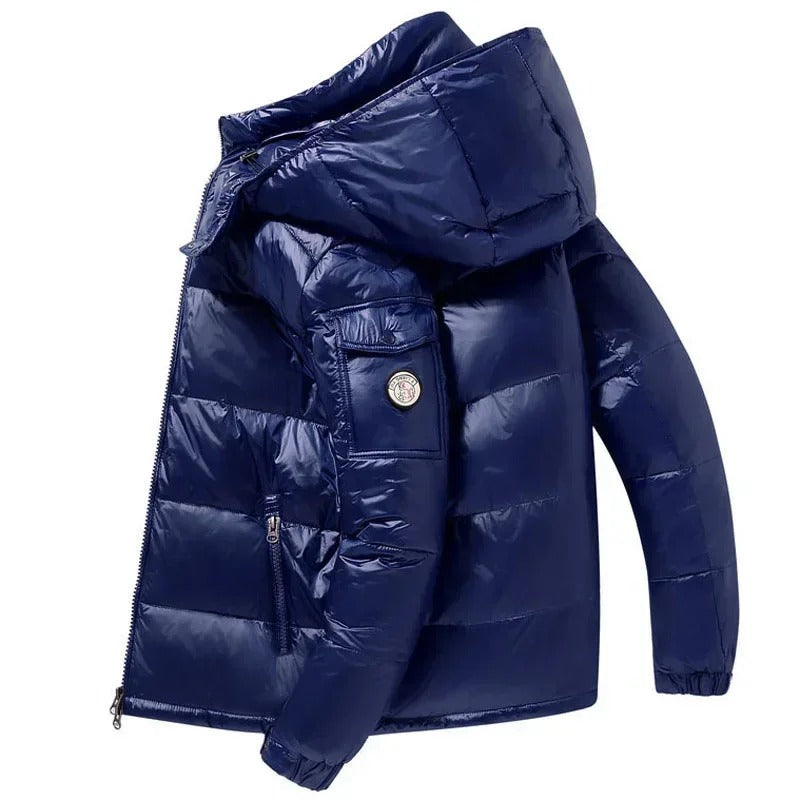Short down jacket with hood for men