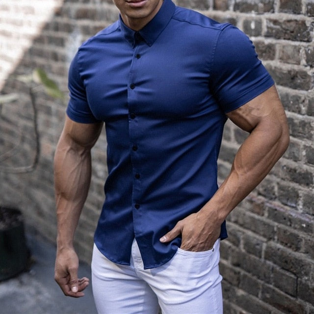 FIGO - Fitted short-sleeve shirt in stretch fabric