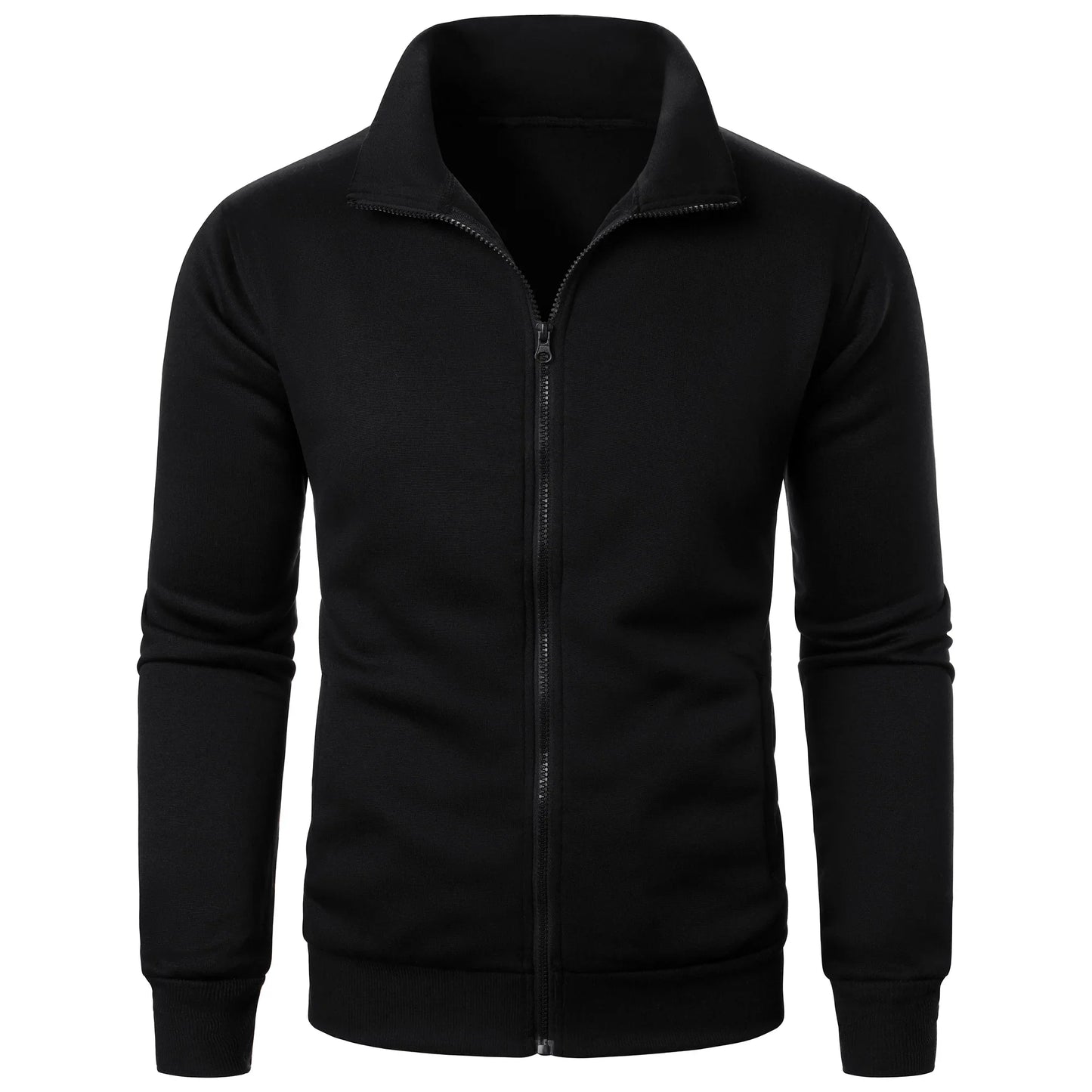 Sporty men's hoodie with stand-up collar and zipper