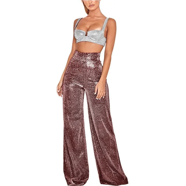 Stylish women's high waist pants with sequins