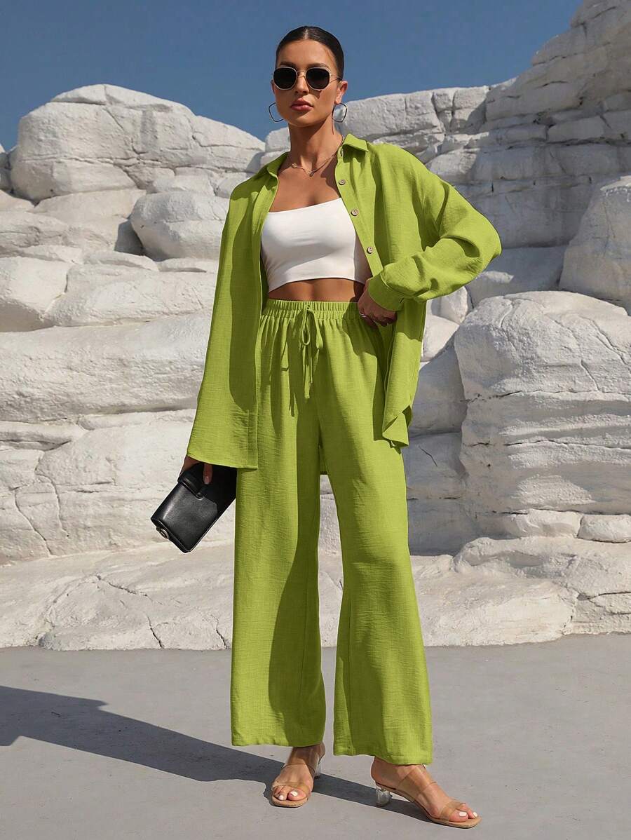 Stylish casual women's set with blouse and wide pants