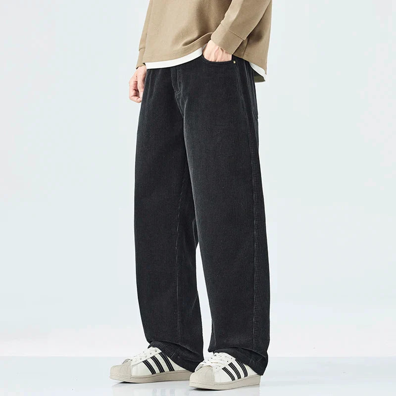 Striped Corduroy Pants Men with Elastic Waistband
