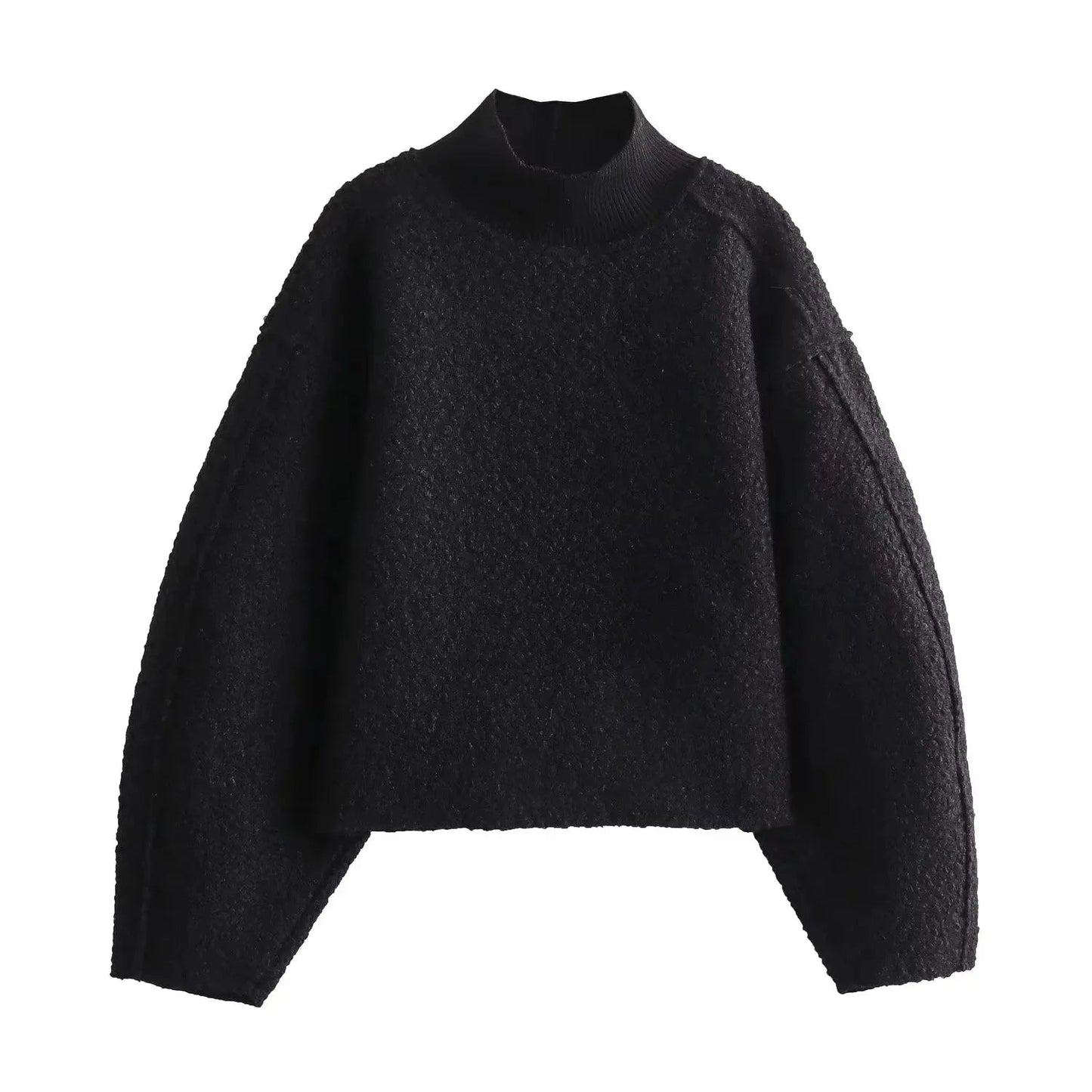Structured turtleneck sweater for women made of boucle knit