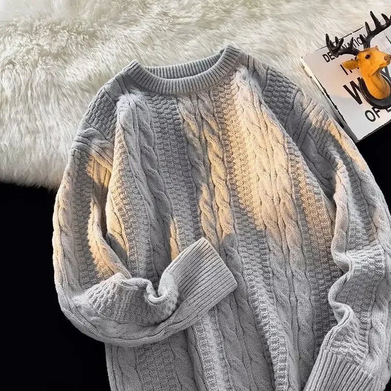 Trendy knitted sweater men with crew neck