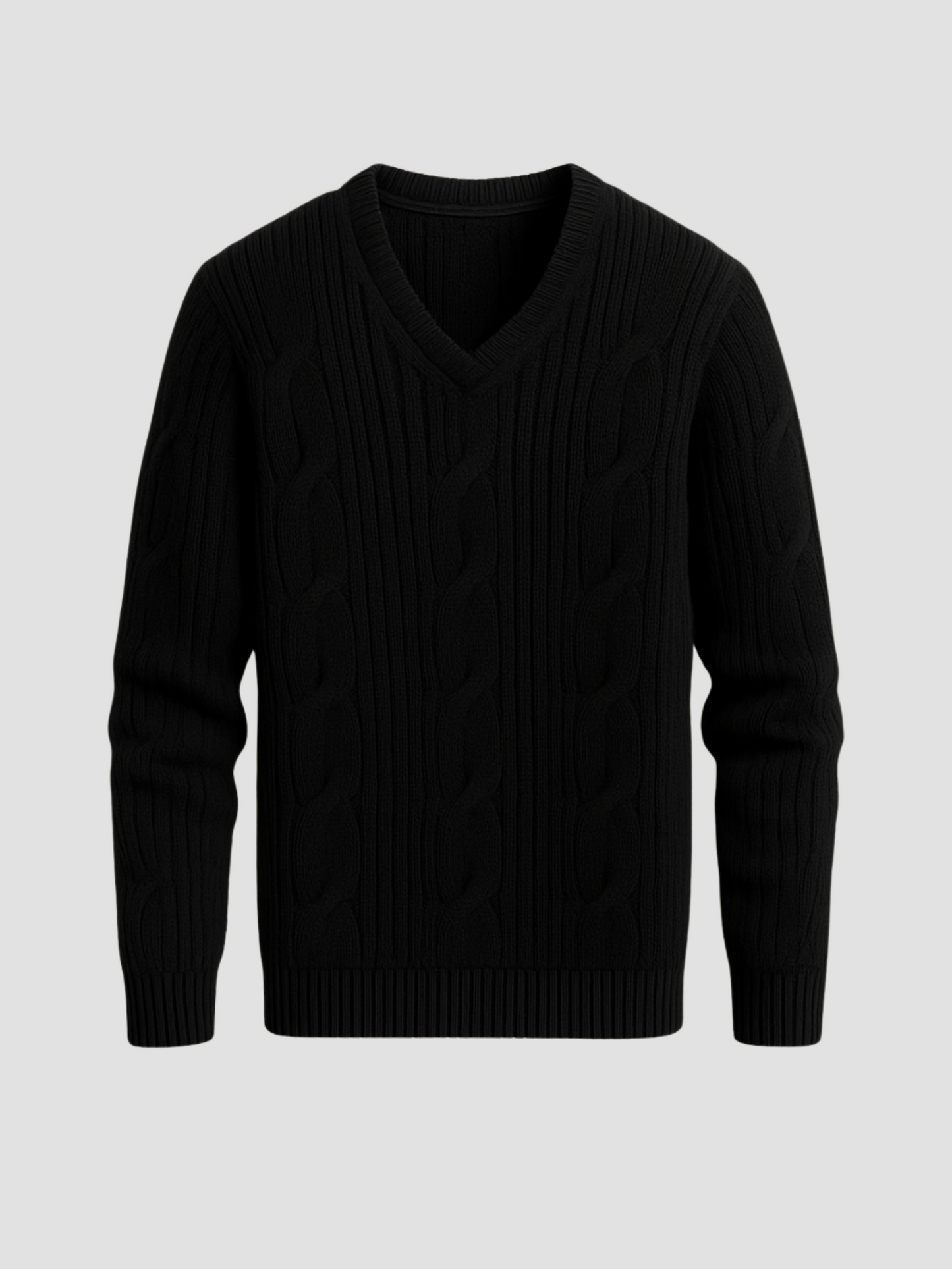 V-knit pullover with V-neck and cable pattern