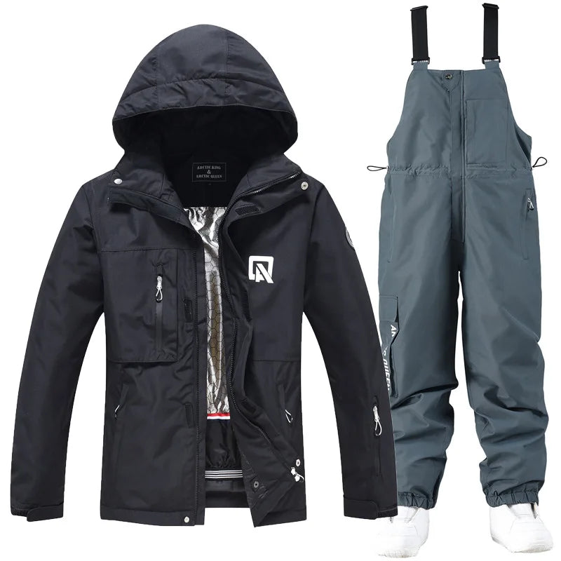 Waterproof ski suit for women with suspenders