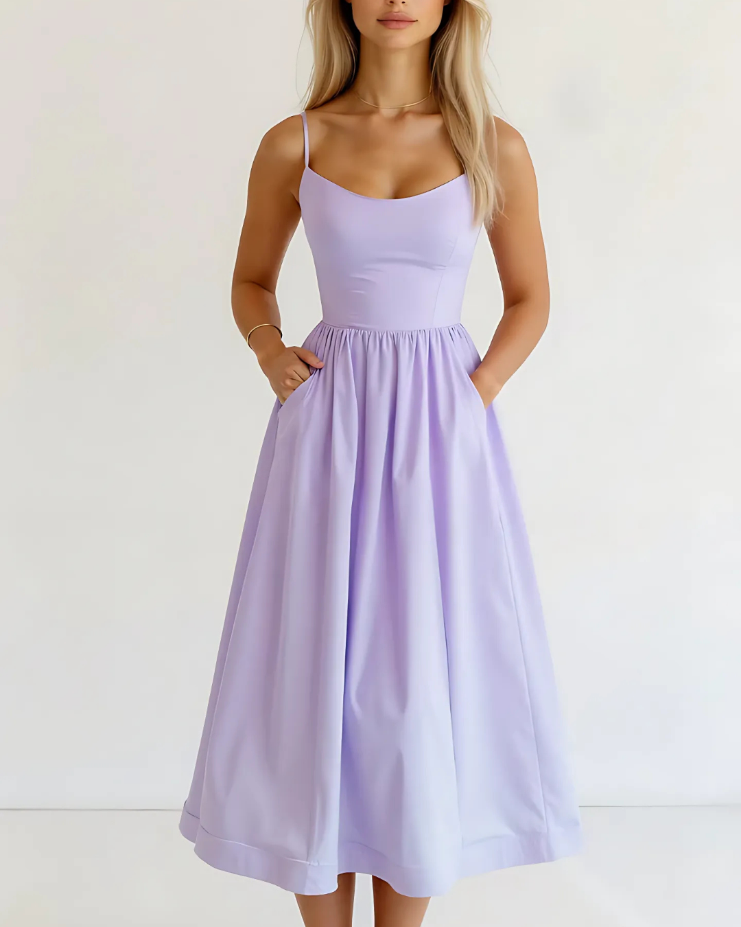 Women’s A-line Midi Dress with Flared Skirt