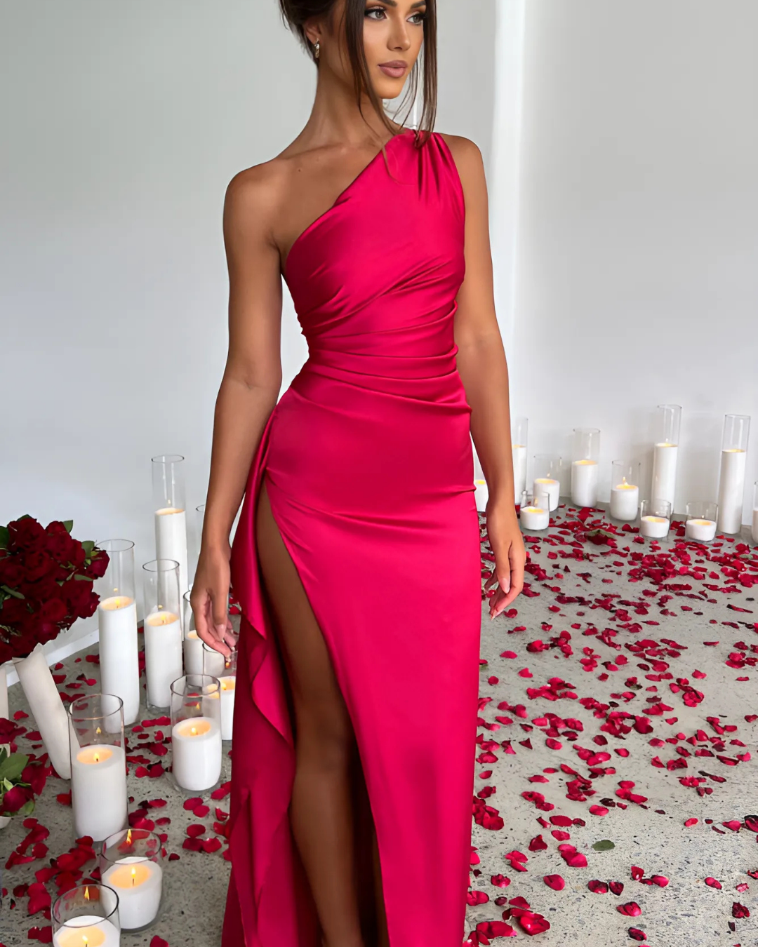 Women's Chic Maxi Dress With One Shoulder And Slit