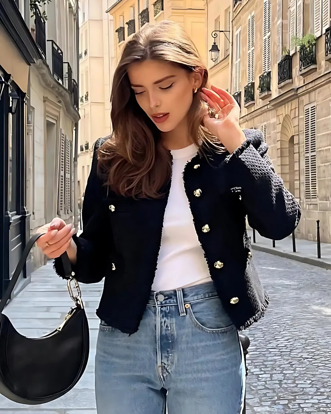 Women's Cropped Jacket with Chest Pockets