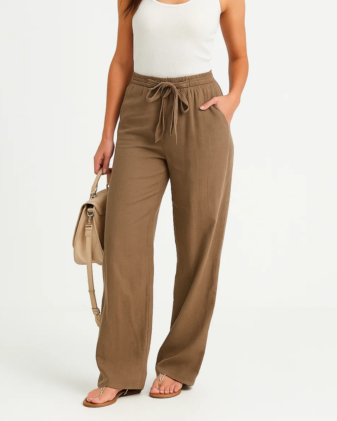 Elegant summer pants with elastic waistband for women