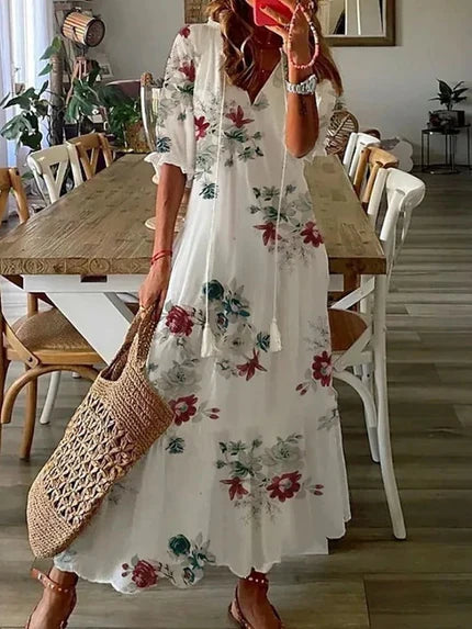 Anna | Bohemian Midi Dress with Three-Quarter Sleeves – Elegance and Lightness
