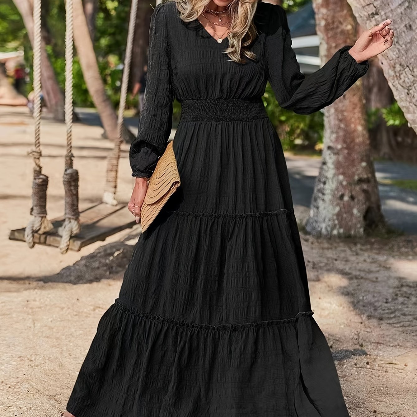 Women's Long Sleeve Maxi Dress | Tiered Design