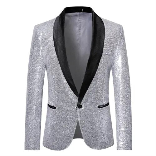 Eloura-Moda | Shiny gold Squin-Glitz with buttons, men's fleece blazer