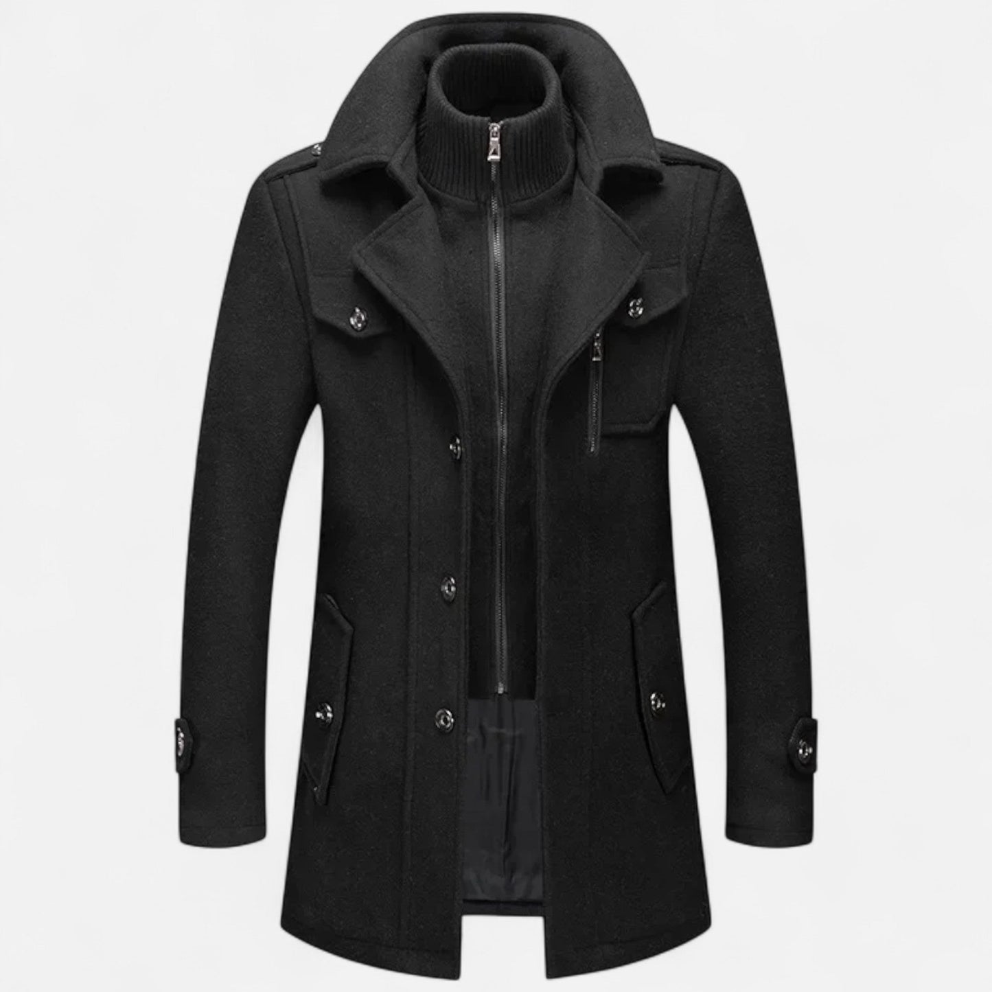 Ancient World | Men's Winter Coat in Mixed Wool with Double Collar