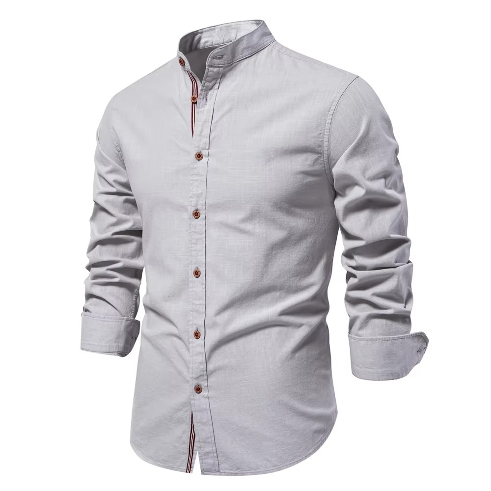 TrendAura Mens Mandarin Collar Button Up Shirt - Effortless Casual Smart Look For Weekends And Beyond