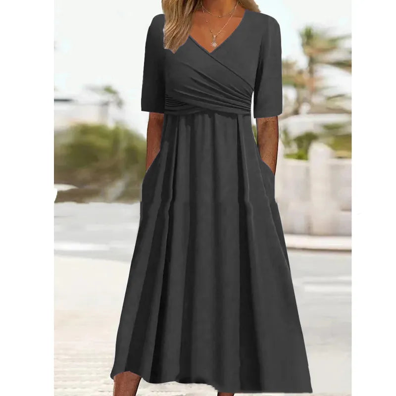Simple Olivia Black Midi Dress with Pockets – TrendAura