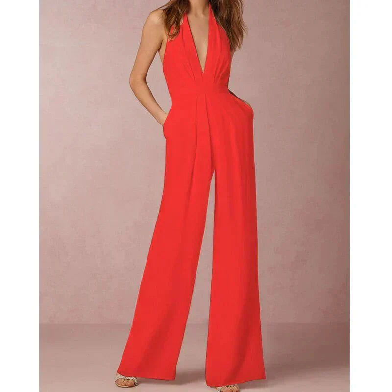 Elegant women's jumpsuit with V-neckline