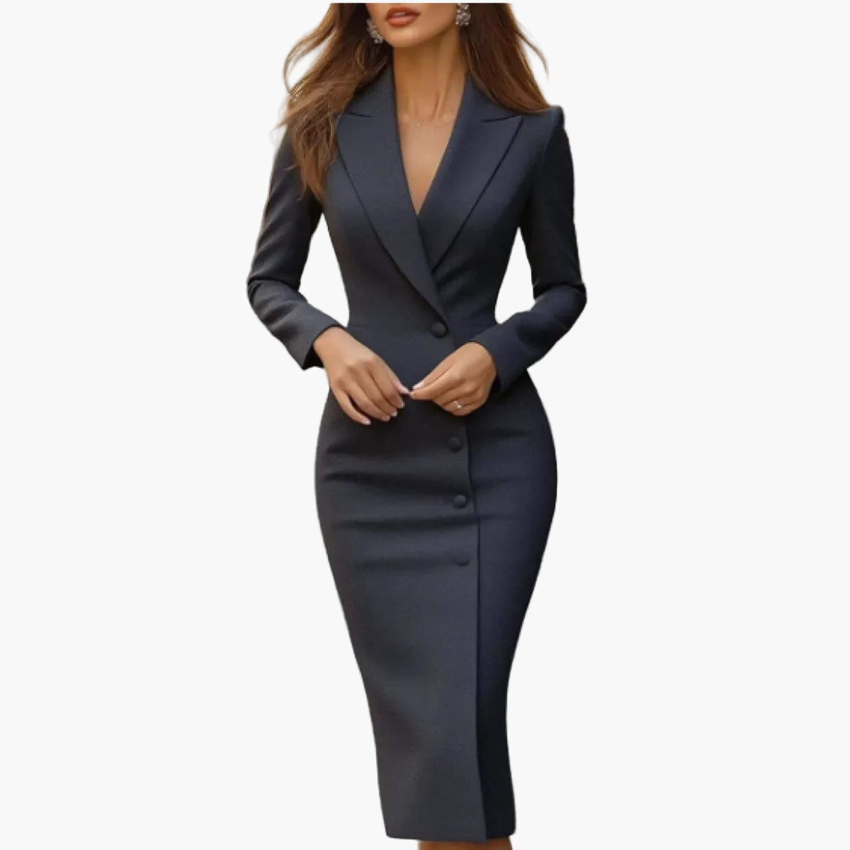 Women's Elegant Business Dress with Blazer Look – Fitted Midi Office Dress for Stylish Occasions