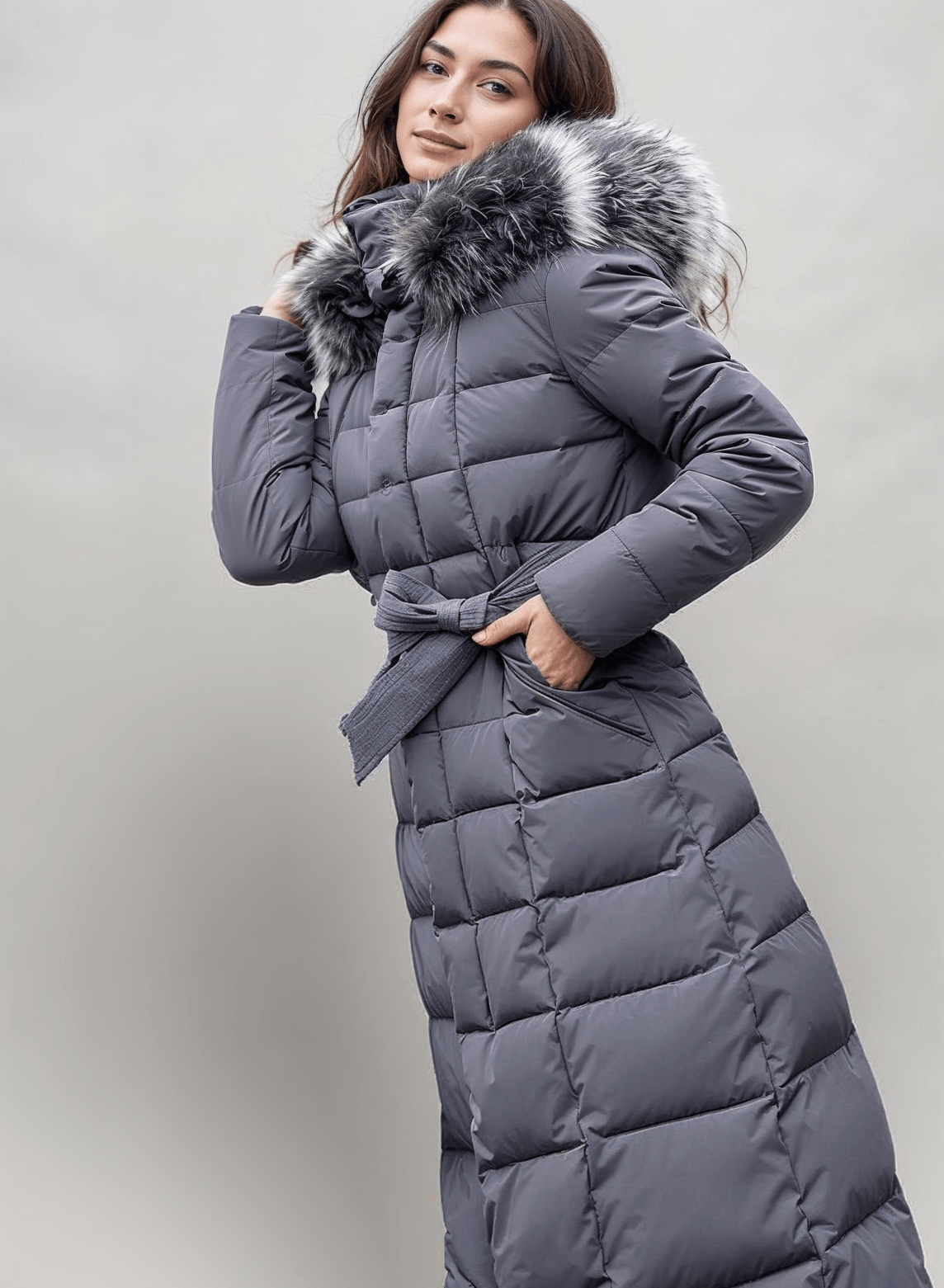 Women's Winter Long Puffer Jacket | Hood with Belt