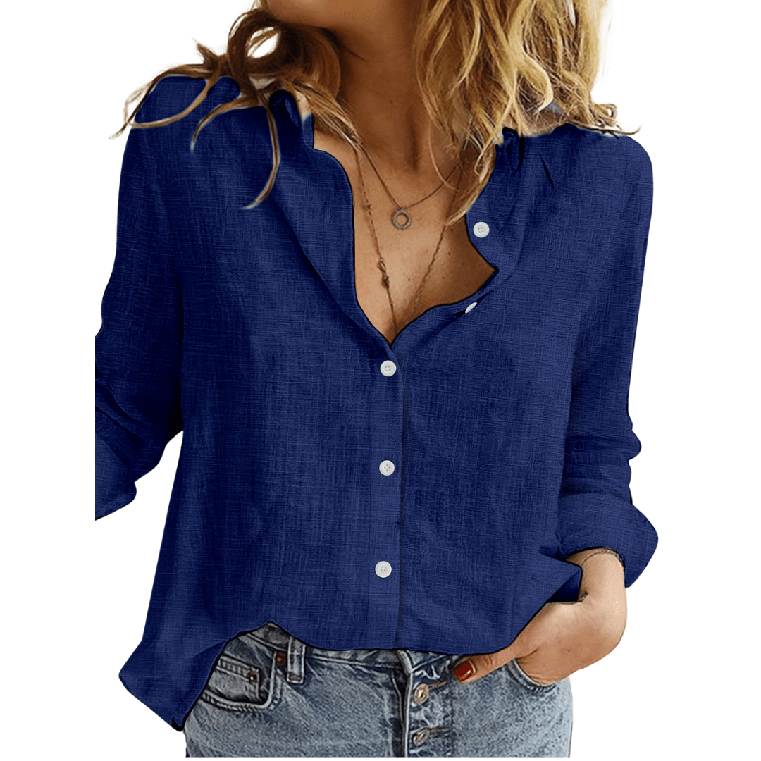 Women's linen blouse casual style buttoned fluid cut