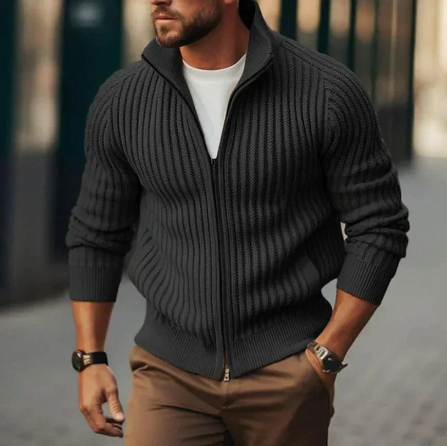 Classic thermal knit zip-up cardigan for men