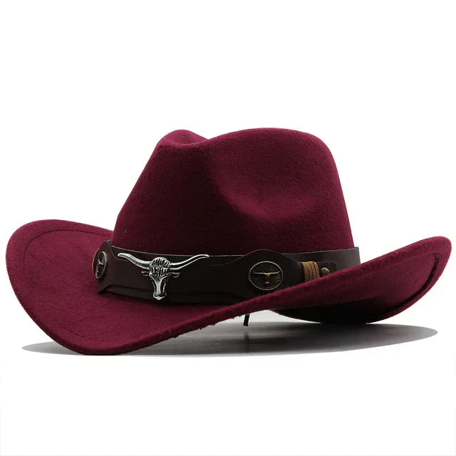 Eloura-Moda | Felt western hat with bull buckle strap
