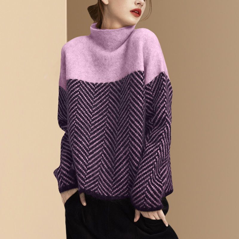 Women's Turtleneck Sweater | Chevron Pattern