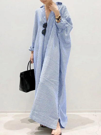 Luca Maxi Dress For Women With Puff Sleeves And Striped Print For Everyday Elegant Comfort