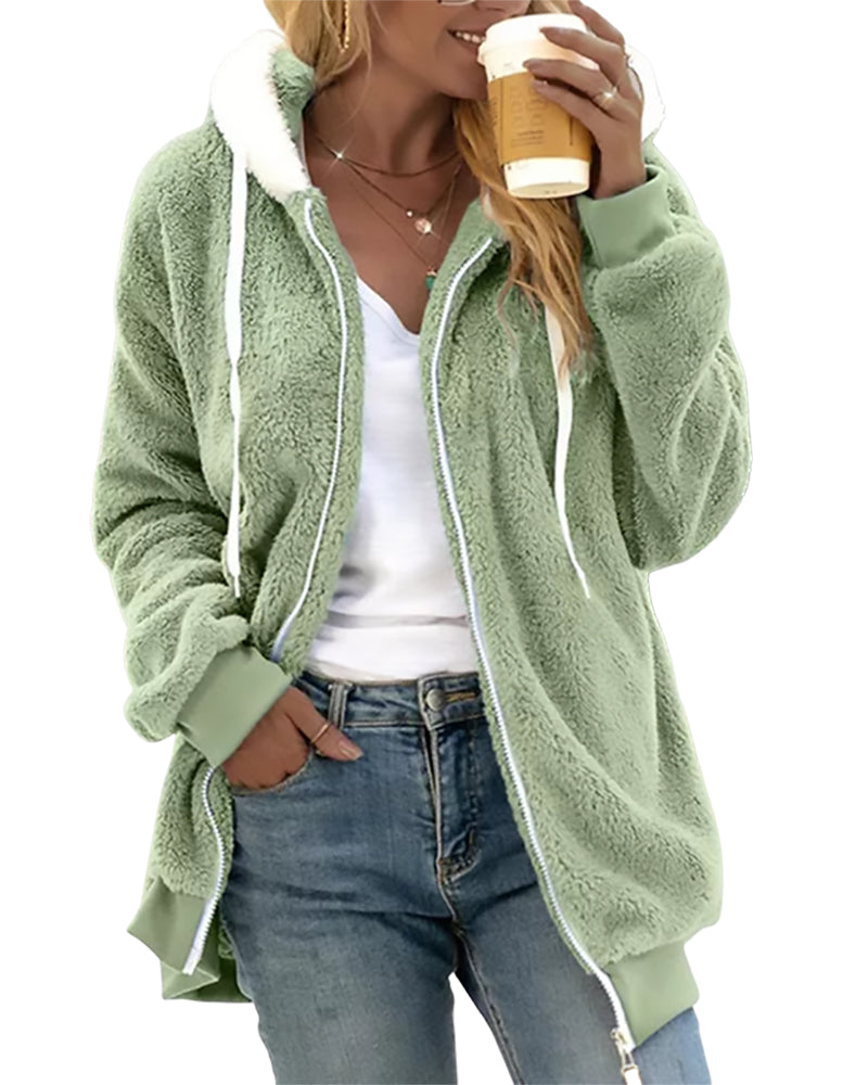 TrendAura Therese Cozy Fleece Zip Hoodie For Women Warmth Comfort Everyday Layering Essentials