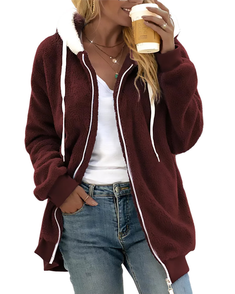 TrendAura Therese Cozy Fleece Zip Hoodie For Women Warmth Comfort Everyday Layering Essentials