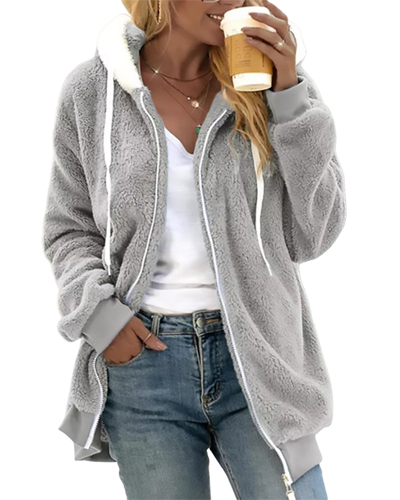 TrendAura Therese Cozy Fleece Zip Hoodie For Women Warmth Comfort Everyday Layering Essentials