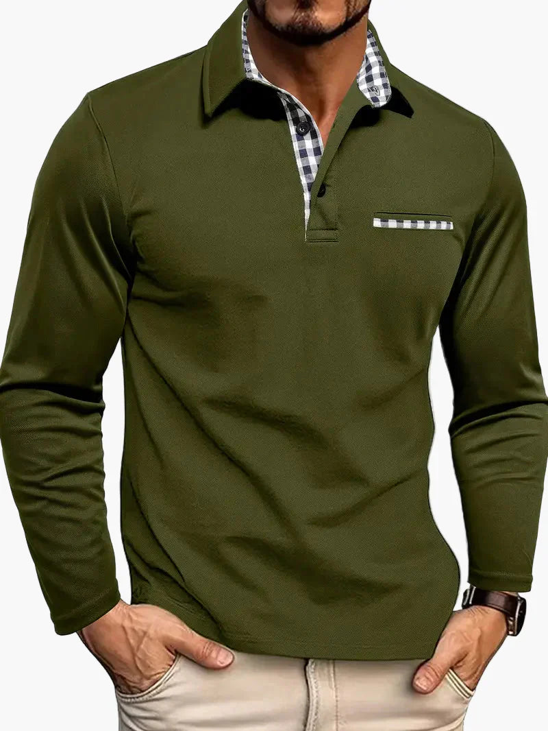 Men's Polo Shirt With Check Details For Elegant Casual Look And Tailored Fit For Stylish Men