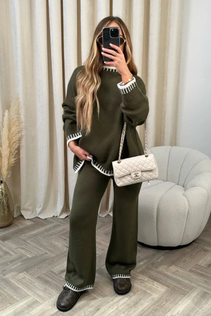 Women's knit two-piece set with sweater and pants