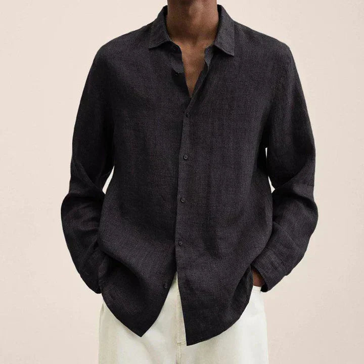 Mens Lightweight Linen Shirt Classic Fit Long Sleeve With Button Closure Breathable Summer Everyday Style
