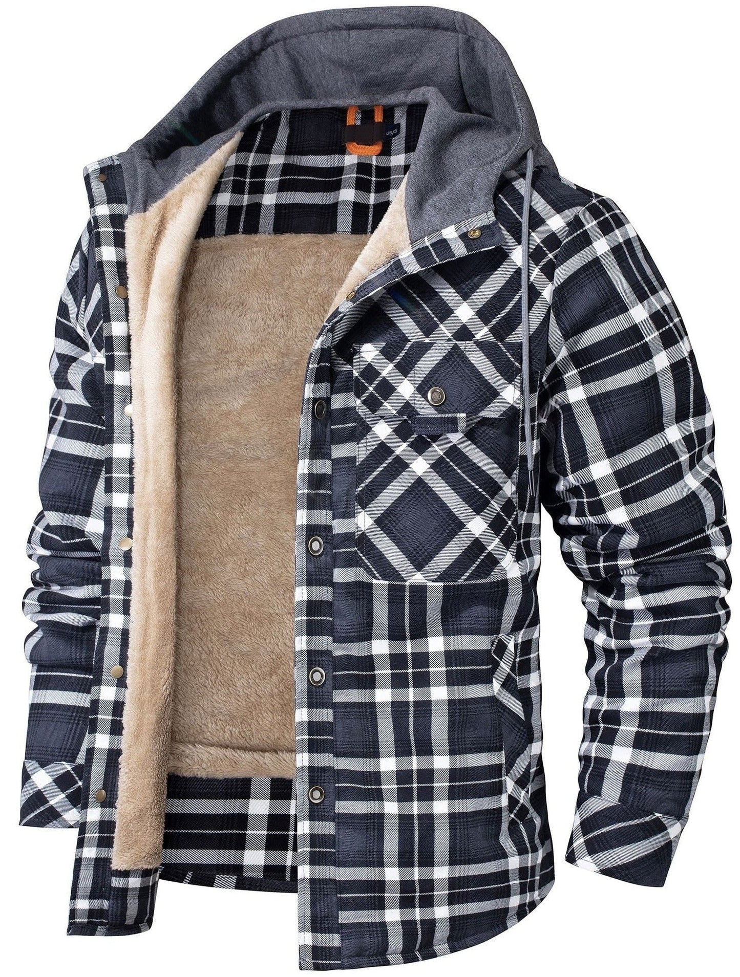 Nolan Plaid Hoodie Jacket For Men Warm Fleece Lined Winter Coat With Button Up Design By TrendAura