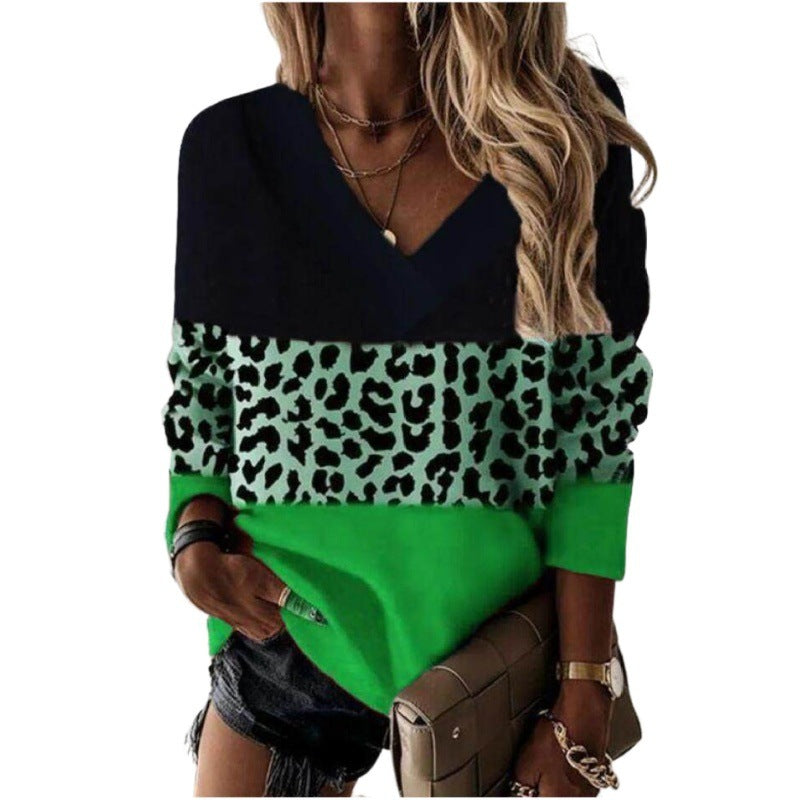 Leopard Print V Neck Sweater For Women Versatile Long Sleeve Soft Polyester Blend Flattering Fit