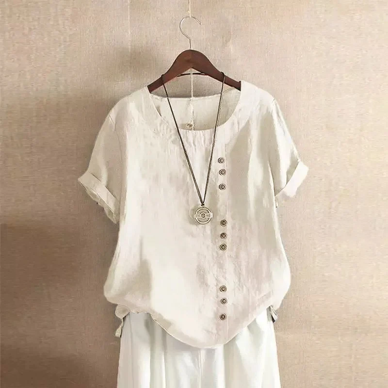 Linen Blouse For Women With Asymmetric Button Closure Breathable Airy Summer Top Perfect For Hot Days