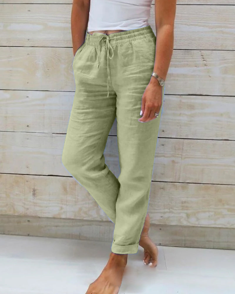 Monica Cotton Linen Pants With Elastic Waist For Women All Day Comfort And Effortless Style