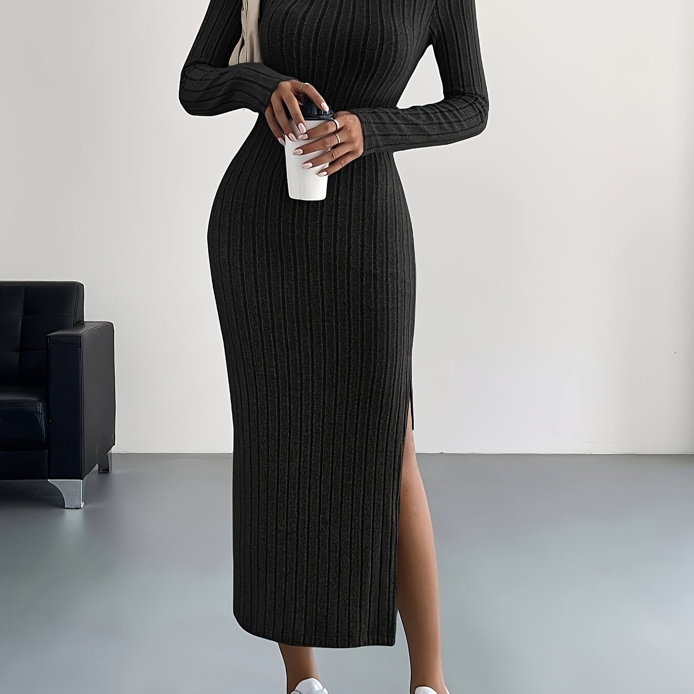 Women's Long Sleeve Dress | Ribbed Maxi