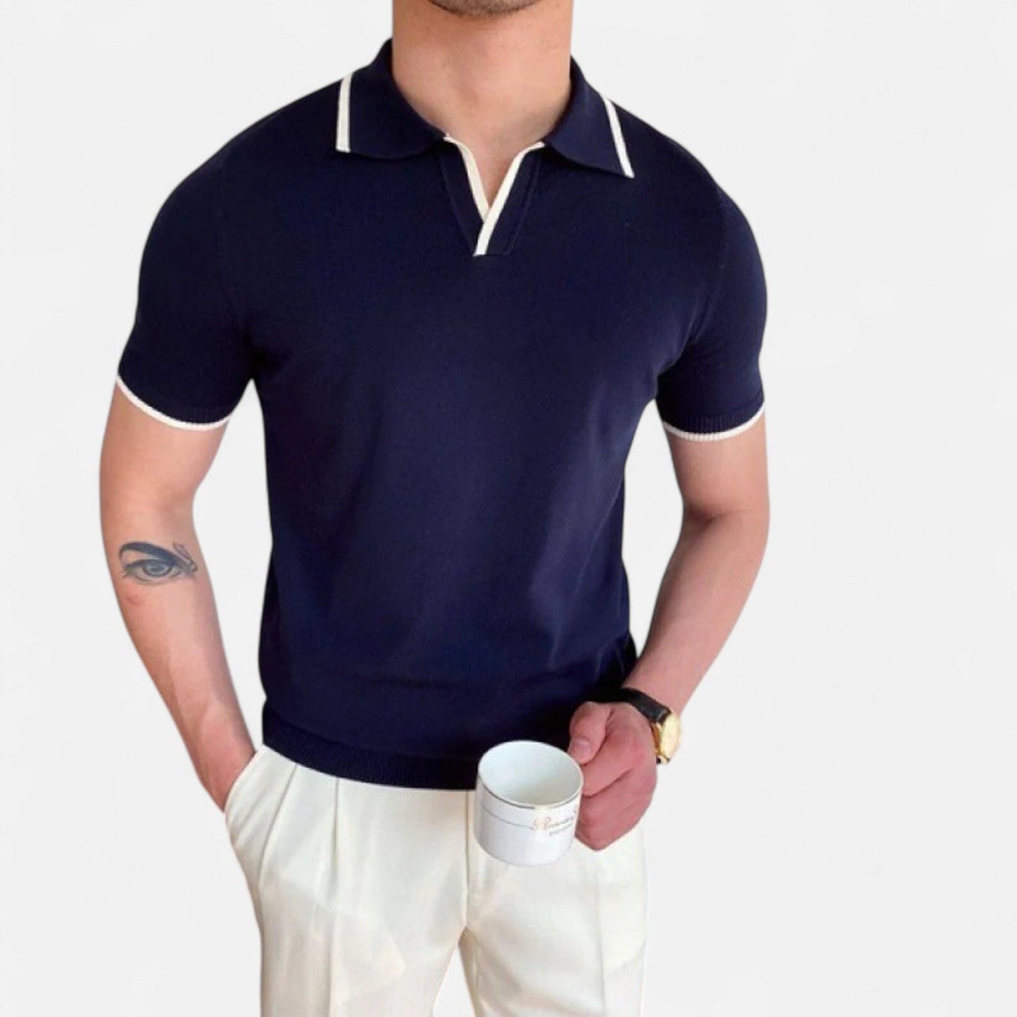 Ancient World | Men's V-Neck Polo – Discreet Luxury, Classic Elegance "Old Money"