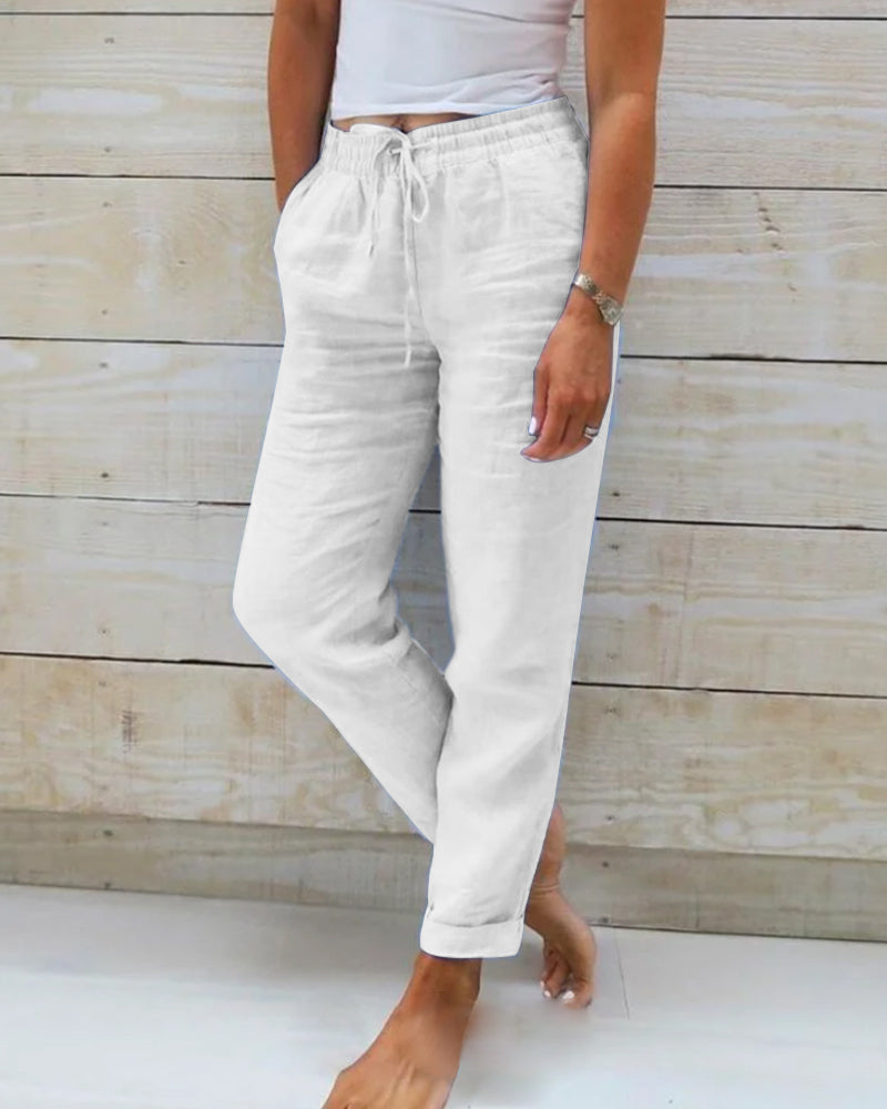 Monica Cotton Linen Pants With Elastic Waist For Women All Day Comfort And Effortless Style