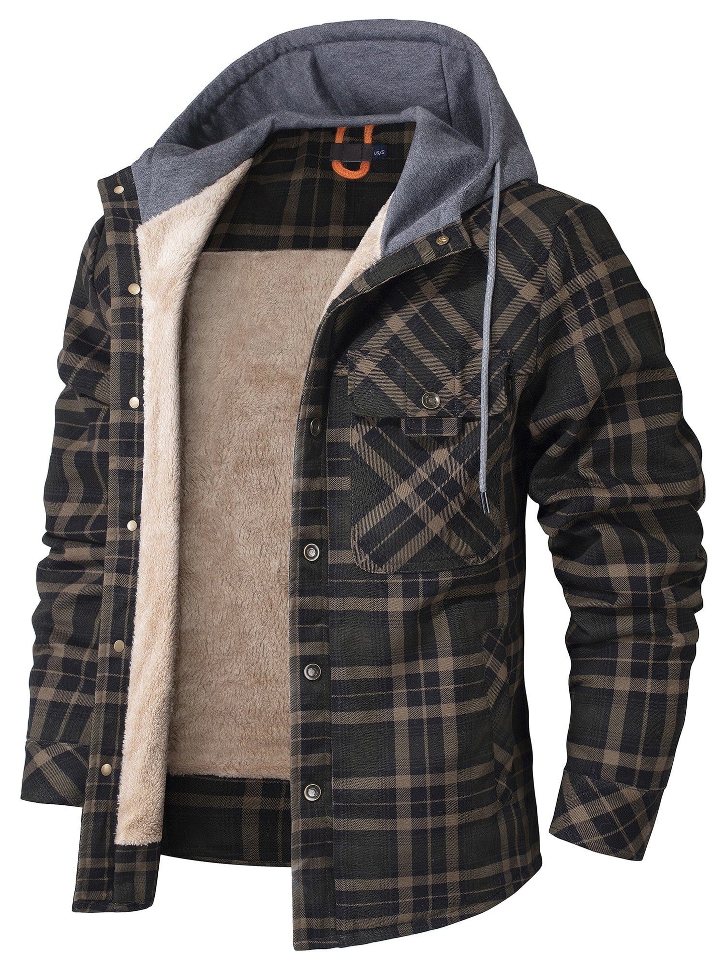 Nolan Plaid Hoodie Jacket For Men Warm Fleece Lined Winter Coat With Button Up Design By TrendAura