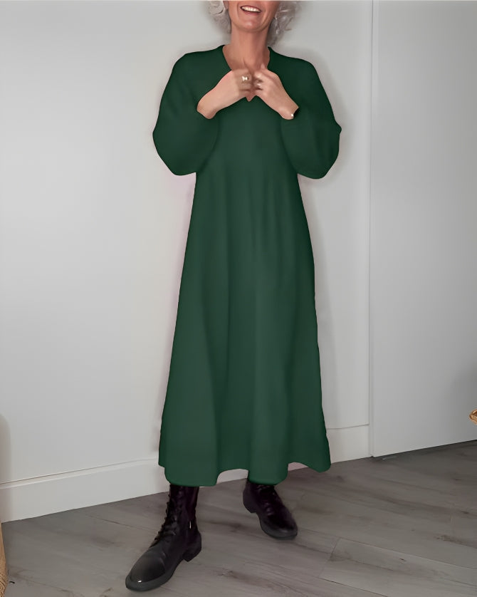 Long Womens Dress With V-Neck Loose Fit A-Line For Everyday Comfort For Women Pockets And Flattering Silhouette